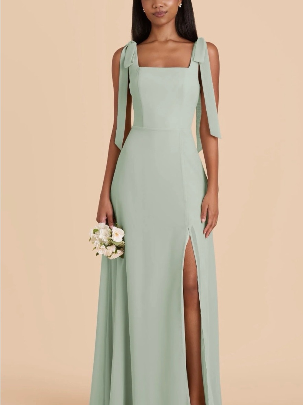 Birdy Grey Sage Green Tie-Shoulder Square Neck Maxi Dress
